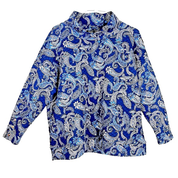 Jones New York Paisley Quilted Cowl Neck Dakota  Blue Purple Long Sleeve Top XXL - Picture 1 of 6